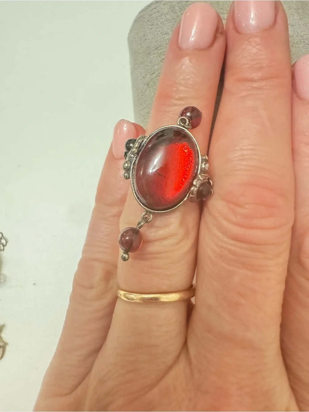 NYC Valerio 888 925 Sterling Silver Red Amber Ring Size 6